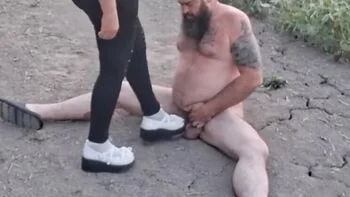 Amateur Femdom Ballbusting Outdoor - Miss JJ Chose Slave CBT & Cumshot