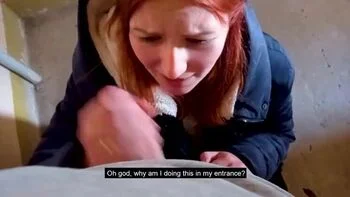 Stairwell Fuck With Parents Home - Redhead Swallows Cum - POV Teen