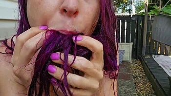 Nerdy Faery's Piss and Snot Covered Hair Outdoor Solo Fetish