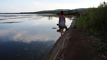 Natella Dance Hot MILF Striptease on Volga River Beach