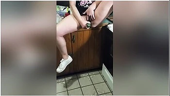Teen 18+ Cucumber Masturbation In Sorority Kitchen After Watching