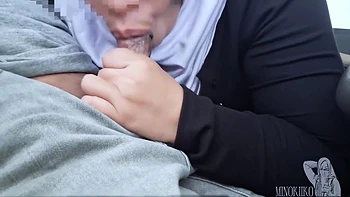 My Hijab Stepsister In Law Running Late, She Give Me A Car Bj For Helping Her - Minokiiko