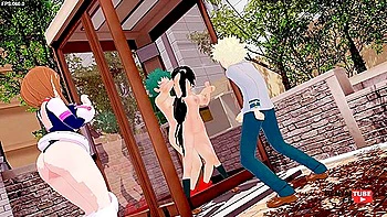 Car Toon In Boku No Hero Academia Hentai - Deku Fucks Tsuyu While Uraraka Watches Them And Bakugou Jerks Off Wat