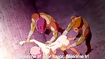 A monster pig's big cock is put in her mouth and she cums in her mouth, rubbed by her big tits and bukkake