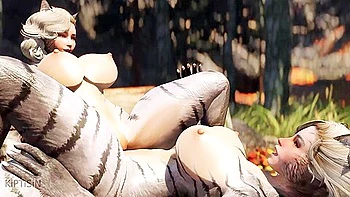 Two Catgirl Fake twin Step sisters Fucked By Two Werewolves 1