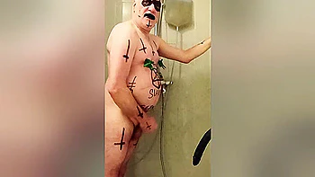 Satan slave takes a perverted piss enema session part 3