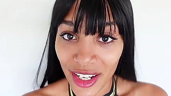 Ebony Cutie In Fishnets In Pov Blowjob For Dildo Toy - Solo Masturbation