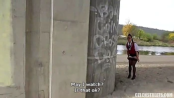 Stewardess Blowing Cock For Cash Public Outdoor