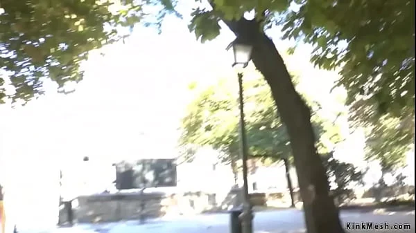 Brunette in blue dress rough fucked in public