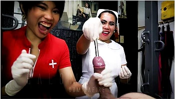 Evil Pinay Nurses Salome Salvi And Dominafire Perform Sounding And Blowjob On Unlucky Slave