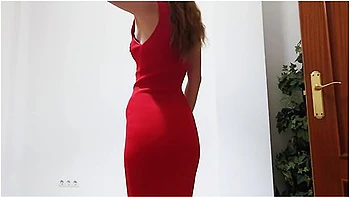 Try On And Flashing In Sexy Red Dress