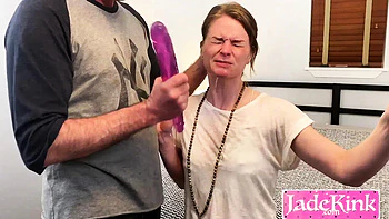 Submissive Girlfriend Rough Deep Throat With Huge Pink Dildo Gagged And Fucked