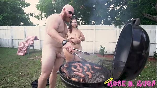 BBW Babe Rose Kush Licks Nipples While Old Man BBQ
