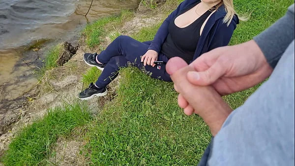 Jerk off a dick near a stranger girl in public