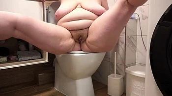 Chubby MILF with Hairy Pussy Pissing and Dirty Talk in Toilet Solo
