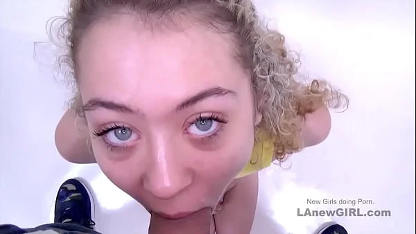 Skinny teen has orgasm with tensed body at audition