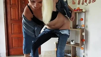 Blonde Teen MissAnja_FH Squirts and Pees in Her Jeans - Wet Solo Fingering