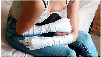 Hand Smother Domination In White Satin Gloves,while Slave Cumshots Over Mistresss Bare Feet! Hom!
