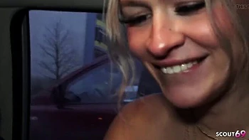 German Blonde Teen Lisa Public Car Blowjob & Risky Fuck with Cum in Mouth