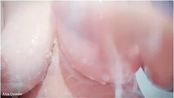 Arya Grander - Natural Boobs Tease. Bathroom Pleasure. Close Up
