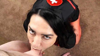 A sexy nurse in fishnets, Isabel Love, gets fucked hard by a huge black cock