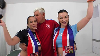 Busty latina slut fucked by four cocks in a wild foursome