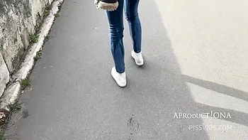 Wetting Her Jeans On The Streets Of Budapest