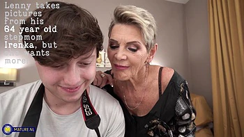 64 Year Old Stepmom Irenka Seduces Her Stepson Into Fucking Her During A Photoshoot