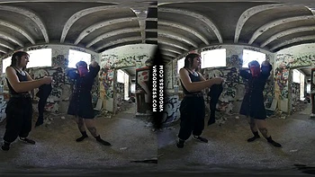 Risky Public Nudity — Hot Girls on Vacation Spray Painting Graffiti