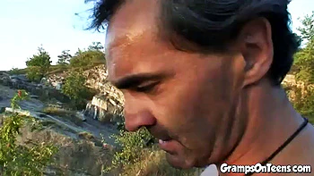 Horny blonde teen rides then eats cum outdoors