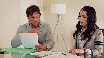 Hot secretary Evelyn Claire rides boss’s cock on the bed