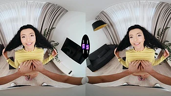 Brunette Mini Mitzi rides cock in reverse cowgirl position