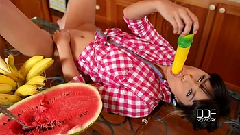 Russian College Hotties Kitchen Dildo Double Penetration