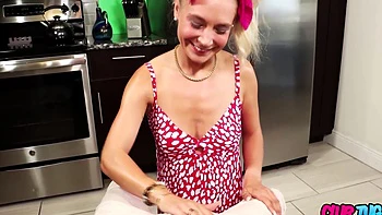 Blonde Ally Wild gets her pussy fucked in the kitchen by her boyfriend