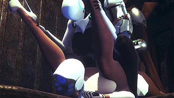 Din Djarin having fun with 2 Haydee robots: Starwars the Mandalorian & Haydee Crossover parody