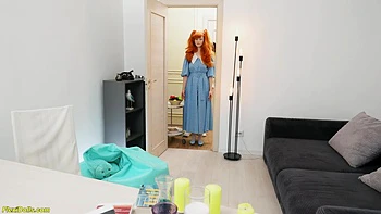 Saggy Tits Redhead Flexi Real Doll Dildo Fucked