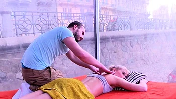 Sweet Cat sucks a huge cock near the Port of Prague