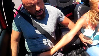 German amateur milf does public car blowjob