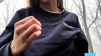 Big-Titted Teen Masturbates in the Forest