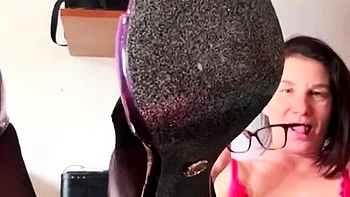 Busty brunette foot fetish and footjob in nylons