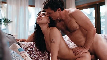 The guy fucked two pretty girls with nice small tits on the sofa.