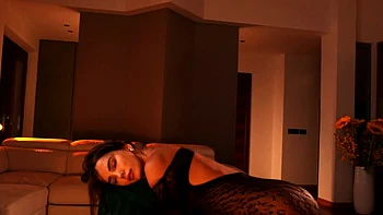 Brunette amateur babe strips off and masturbates