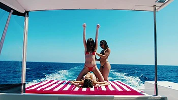 A group of sexy girls, including riley, august, and abella, enjoy a day on the boat.