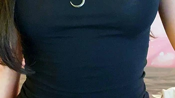 Amateur busty brunette masturbates and does hand job