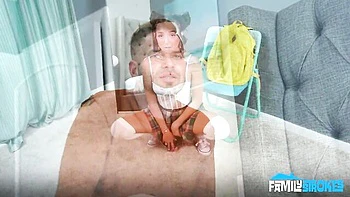 A young and hot brunette Sasha Tatcha is jumping on a large dong