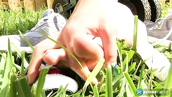 Astonishing solo masturbation with a busty brunette Samantha Starr