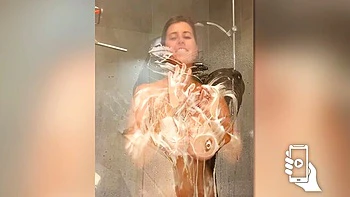 Beautiful solo play in the bathroom with a busty girlfriend Lady Lyne