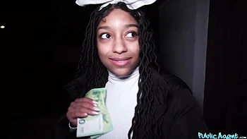 Awesome sideways pose fuck with a busty ebony Vicky Menage