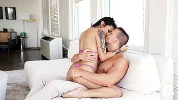 POV interracial dick-riding with a long-legged brunette Avery Black