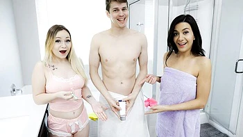 FFM fuck with two brunettes Natalie Brooks and Rylee Blake